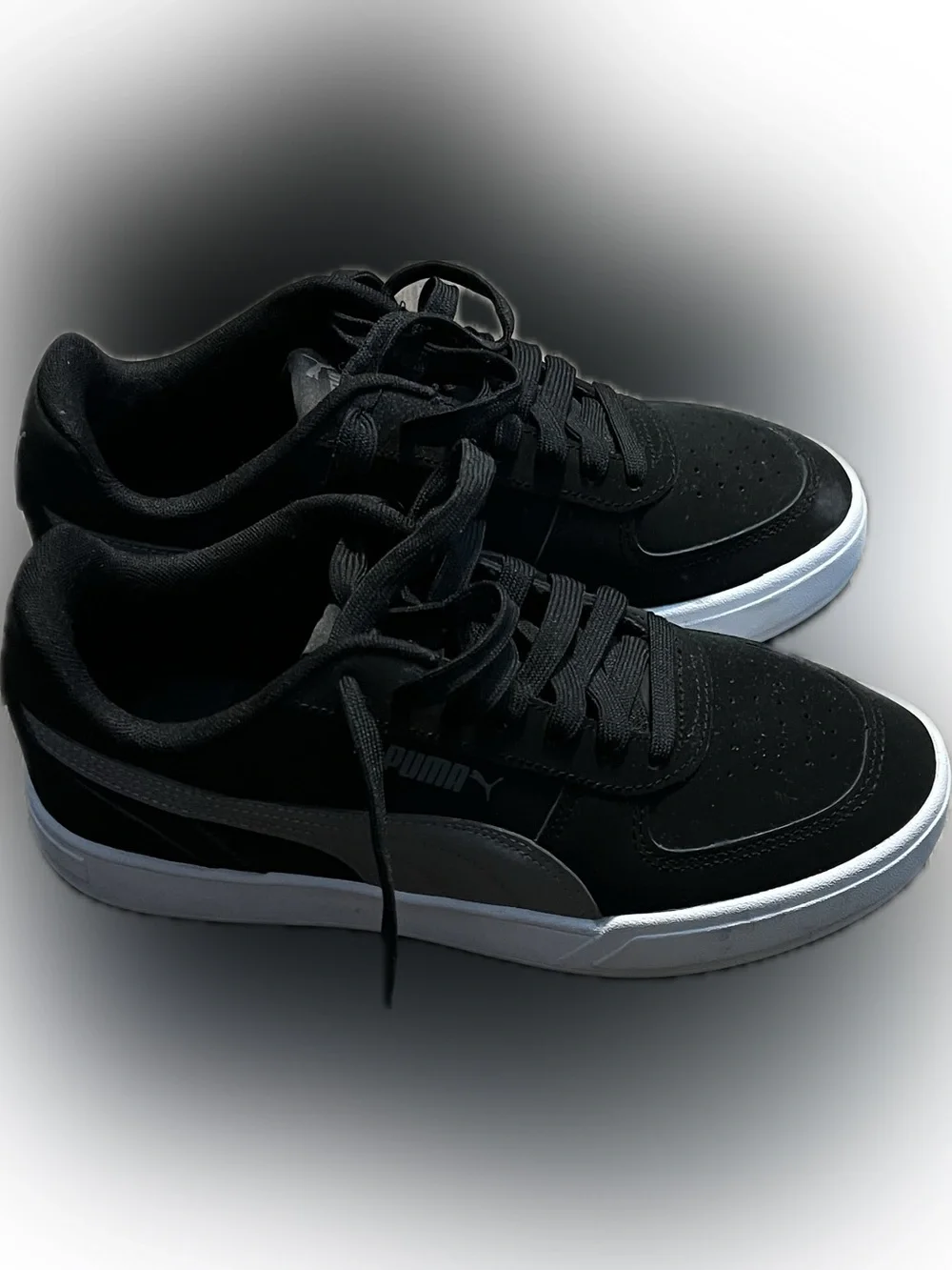 Puma Mens Caven 2.0 Black White Low-Top Sneakers Athletic Cushioned